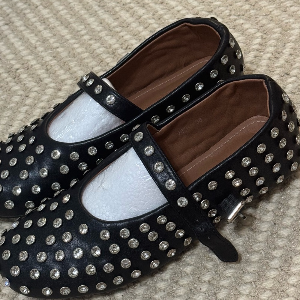 Studded Black Mary Jane Flats